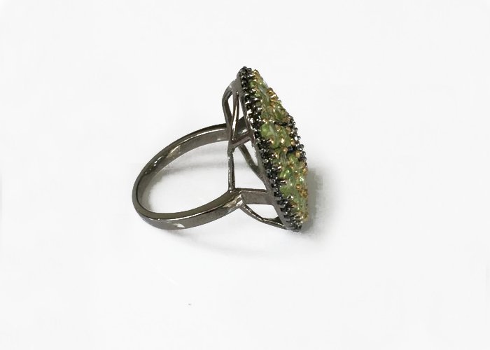 Natural Peridot and Black Spinel Silver Ring with Black Rhodium Plated