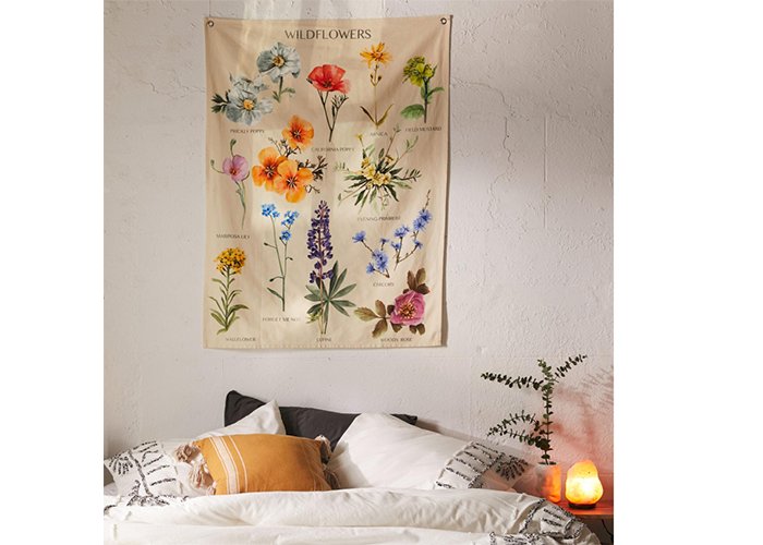 Botanical Wildflower Tapestry Wall Hanging Flower Reference Chart Hippie Bohemian Tapestries Colorful Psychedelic INS Home Decor
