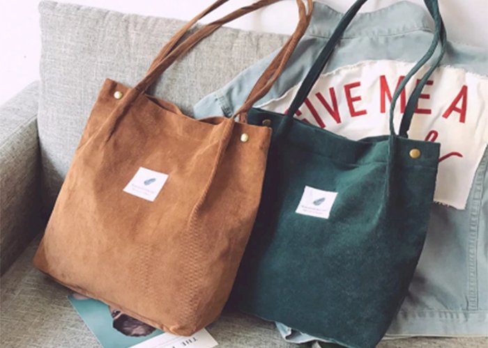 Bags for Women 2020 Corduroy Shoulder Bag Reusable Shopping Bags Casual Tote Female Handbag 