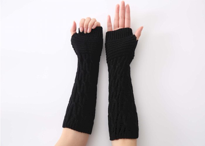 Women Girls Solid Wrist Arm Warmer Knitted Long Fingerless Gloves Mitten Stripe