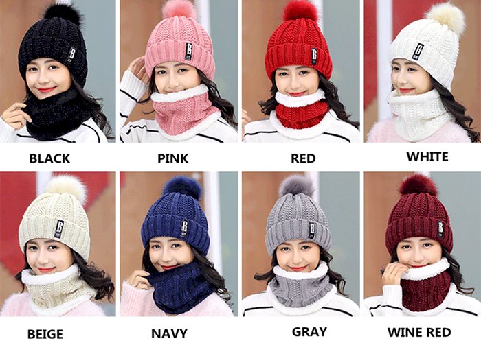 Winter knitted Beanies Hats Women Thick Warm Beanie Skullies Hat Female knit Letter Bonnet Beanie Caps Outdoor Riding Sets