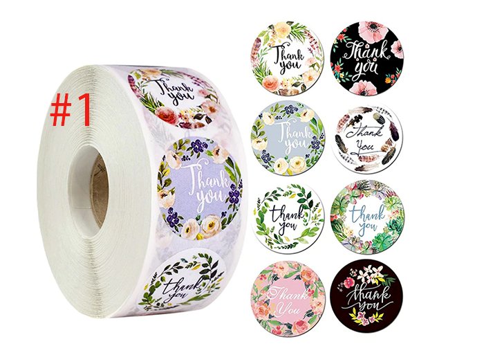 Ruior 500Pcs/Roll Round Floral Thank You Gift Tags Seals Stickers Wedding Party Packaging Labels Labels & Stickers 