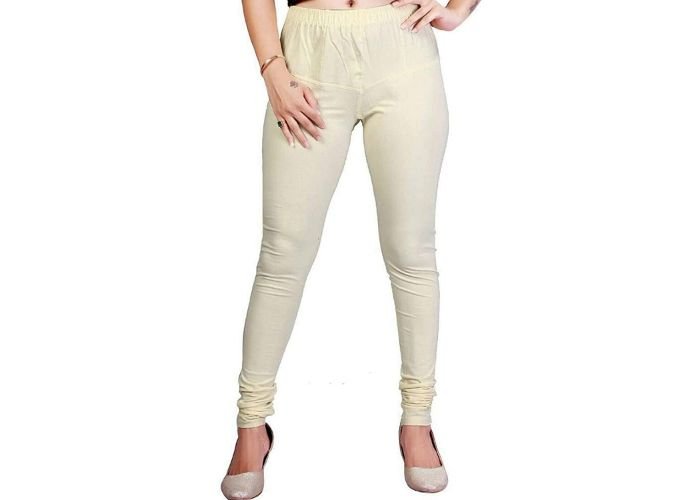 Lovely India Fashion Full Stretchable Solid Regular Shining Leggings for Women and Girls Colour Cream