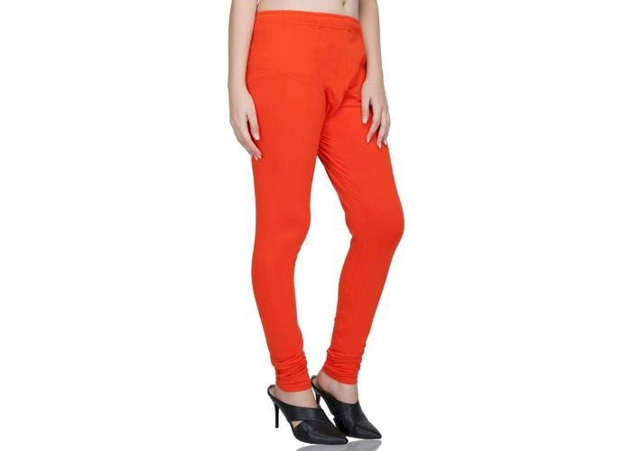 Lovely India Fashion Full Stretchable Solid Regular Shining Leggings for Women and Girls Colour Dark Orange