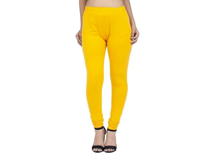 Lovely India Fashion Full Stretchable Solid Regular Shining Leggings for Women and Girls Colour Dark Yellow