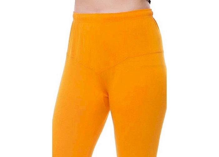 Lovely India Fashion Full Stretchable Solid Regular Shining Leggings for Women and Girls Colour Orange Yellow