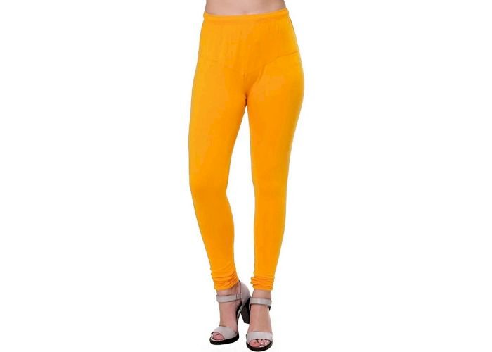 Lovely India Fashion Full Stretchable Solid Regular Shining Leggings for Women and Girls Colour Orange Yellow